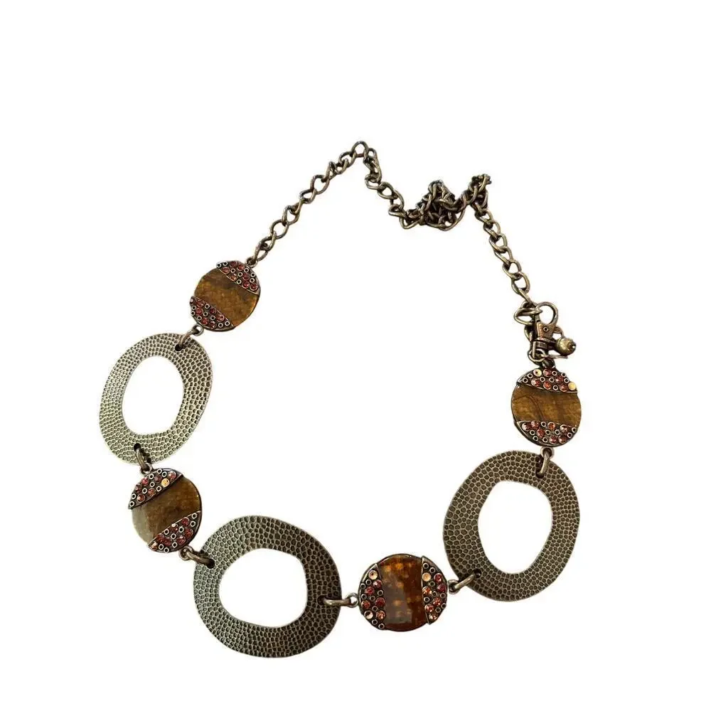 Chico's Women's Brown Mixed Metal Bead Swag Charm Medallion Chain Belt